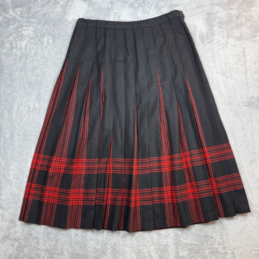 Vintage Pendleton Pleated Skirt Womens 18 (Fits 33) Black Red Menzies Tartan 80s